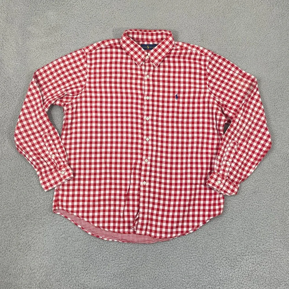 Polo Ralph Lauren Shirt 2XL Red Gingham Plaid Preppy Long Sleeve Button Front